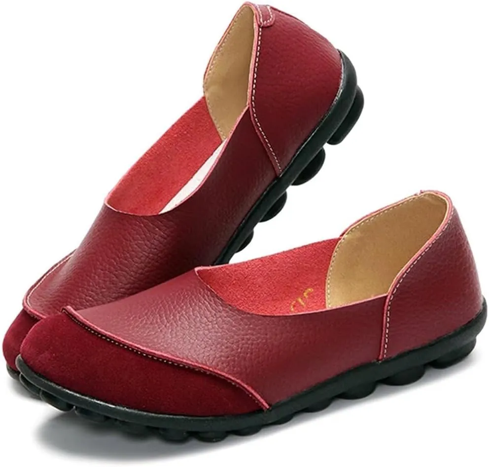 Women's Cowhide Leather Slip-On Moccasins Shoes Flat Slipper Loafers