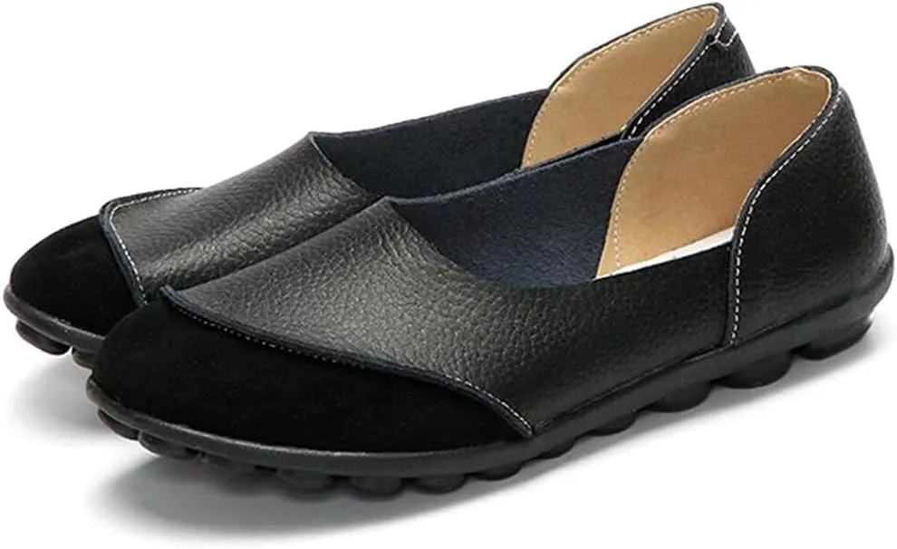 Women's Cowhide Leather Slip-On Moccasins Shoes Flat Slipper Loafers
