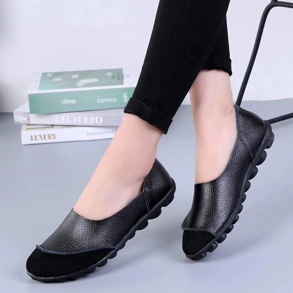 Women's Cowhide Leather Slip-On Moccasins Shoes Flat Slipper Loafers