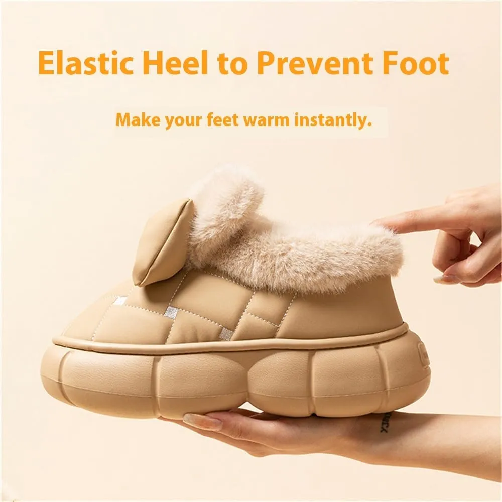 Women's Cute Bowknot Design Plush Lined Slipper, Bow Slippers, Bowknot Slippers, Winter Warm Anti-Skid Waterproof