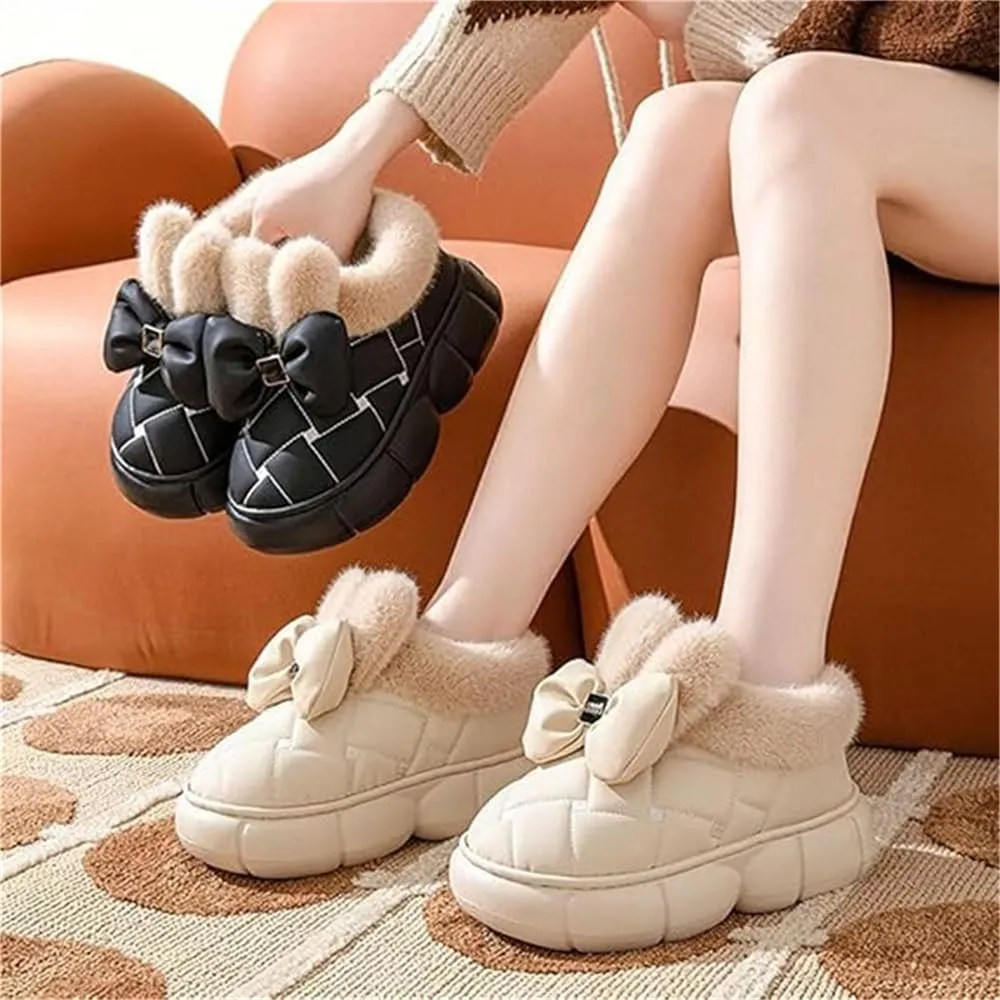 Women's Cute Bowknot Design Plush Lined Slipper, Bow Slippers, Bowknot Slippers, Winter Warm Anti-Skid Waterproof