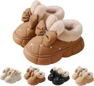Women's Cute Bowknot Design Plush Lined Slipper, Bow Slippers, Bowknot Slippers, Winter Warm Anti-Skid Waterproof