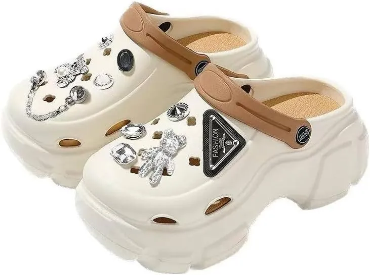Women's DIY Platform Clogs Slip On Slides Shoes Beach Sandals Gardener Clog Hight Heels Mule Slippers Garden Shoes Sandals