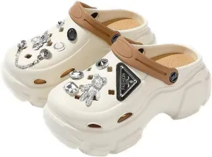 Women's DIY Platform Clogs Slip On Slides Shoes Beach Sandals Gardener Clog Hight Heels Mule Slippers Garden Shoes Sandals