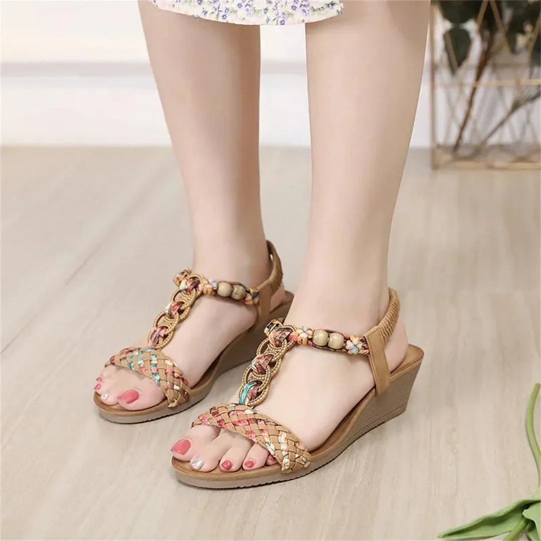 Womens Elastic Band Back Strap Wedge Heel Open Side Vamp Modern Sandals PU Upper Beach Summer Sandals