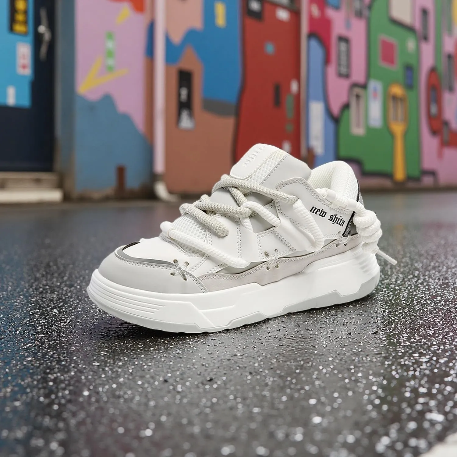 Women’s Faux Leather Fashion Platform Chunky Sneakers Lightweight Breathable Height Increasing Unisex Casual Walking Tennis Running Shoes