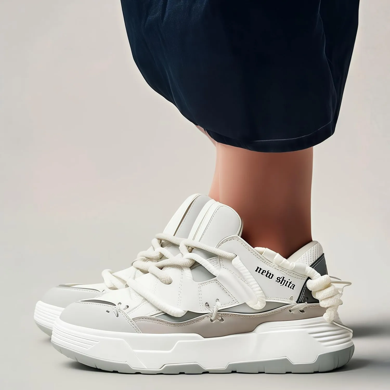 Women’s Faux Leather Fashion Platform Chunky Sneakers Lightweight Breathable Height Increasing Unisex Casual Walking Tennis Running Shoes