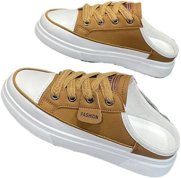 Women's Flat Mule Sneakers, Slip On Backless Casual Lazy Shoes, Half Closed Toe Breathable Walking Daily Footwear
