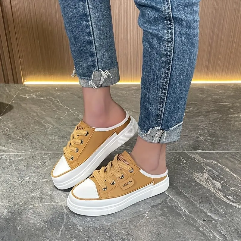 Women's Flat Mule Sneakers, Slip On Backless Casual Lazy Shoes, Half Closed Toe Breathable Walking Daily Footwear