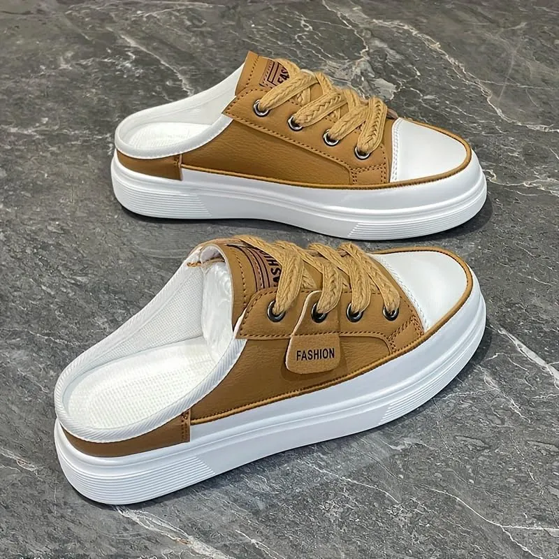 Women's Flat Mule Sneakers, Slip On Backless Casual Lazy Shoes, Half Closed Toe Breathable Walking Daily Footwear