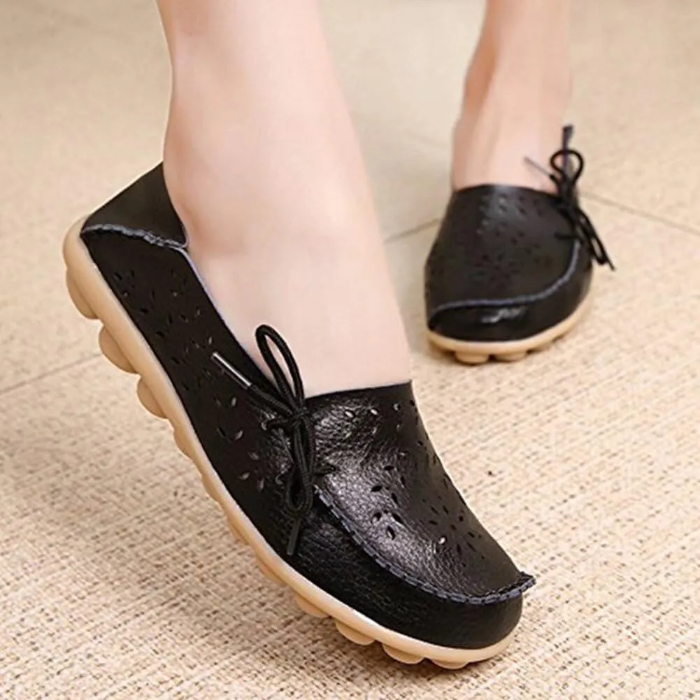 Women's Floral Leather Slip-On Shoes Flat Slipper Walking Loafers