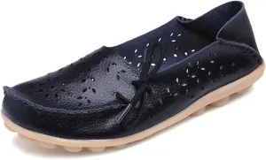 Women's Floral Leather Slip-On Shoes Flat Slipper Walking Loafers