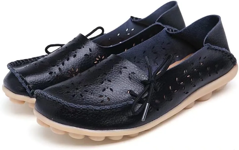 Women's Floral Leather Slip-On Shoes Flat Slipper Walking Loafers