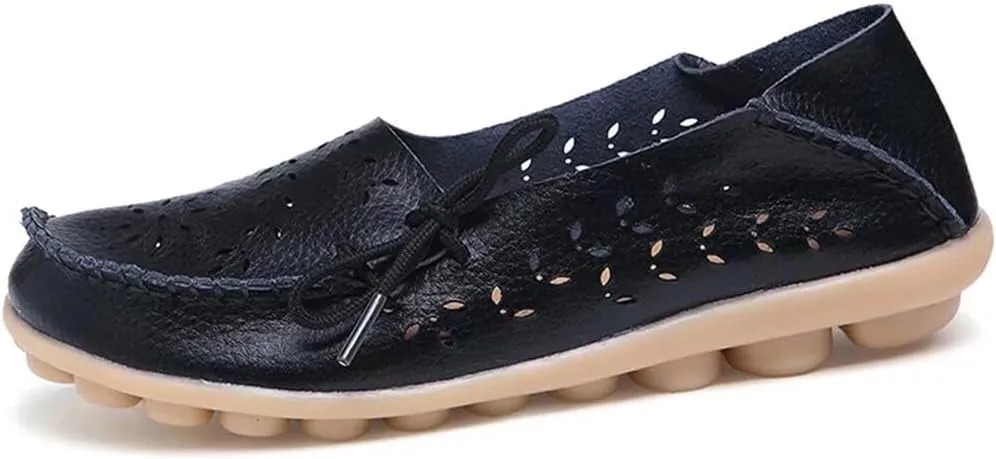 Women's Floral Leather Slip-On Shoes Flat Slipper Walking Loafers
