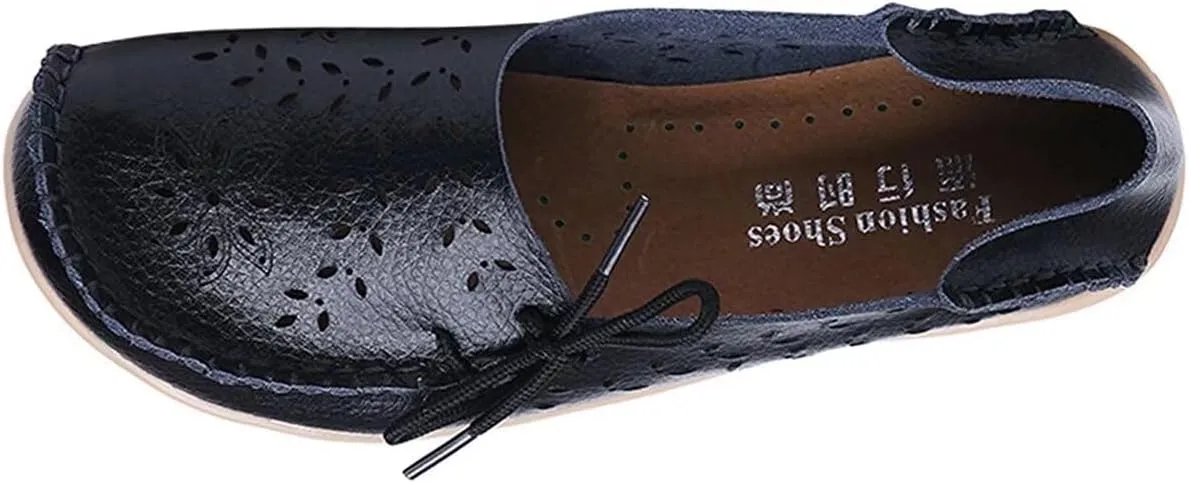 Women's Floral Leather Slip-On Shoes Flat Slipper Walking Loafers
