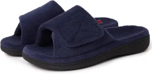 Women's Fuzzy Adjustable Arch Support Slippers Open Toe House Shoes for Orthopedic Plantar Fasciitis Furry Indoor Outdoor Slide Slippers All Season Black NavyBlue Color US6-US11