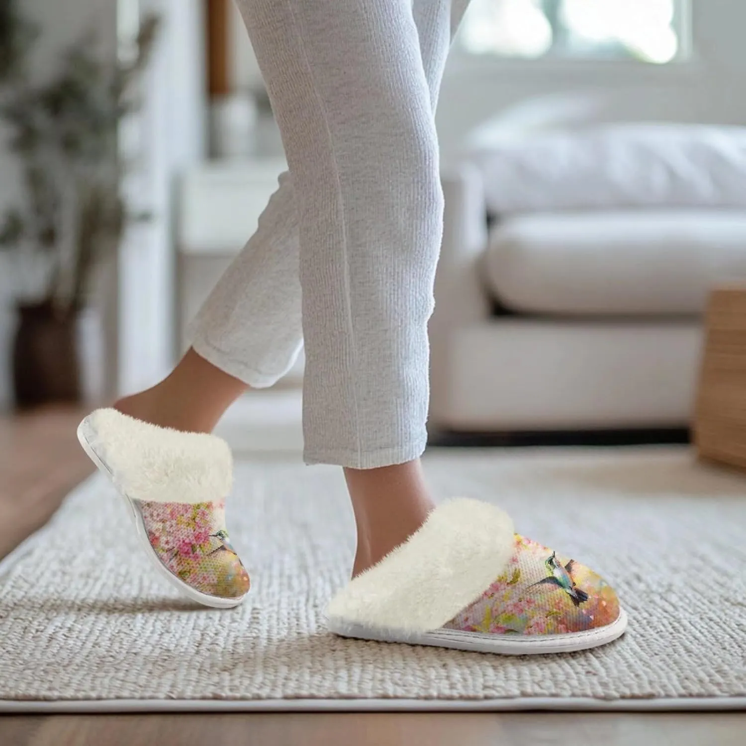 Women's Fuzzy Slip-on Slippers Cozy Lightweight House Slippers Non Slip Home Slippers Warm Winter Indoor Bedroom Slippers