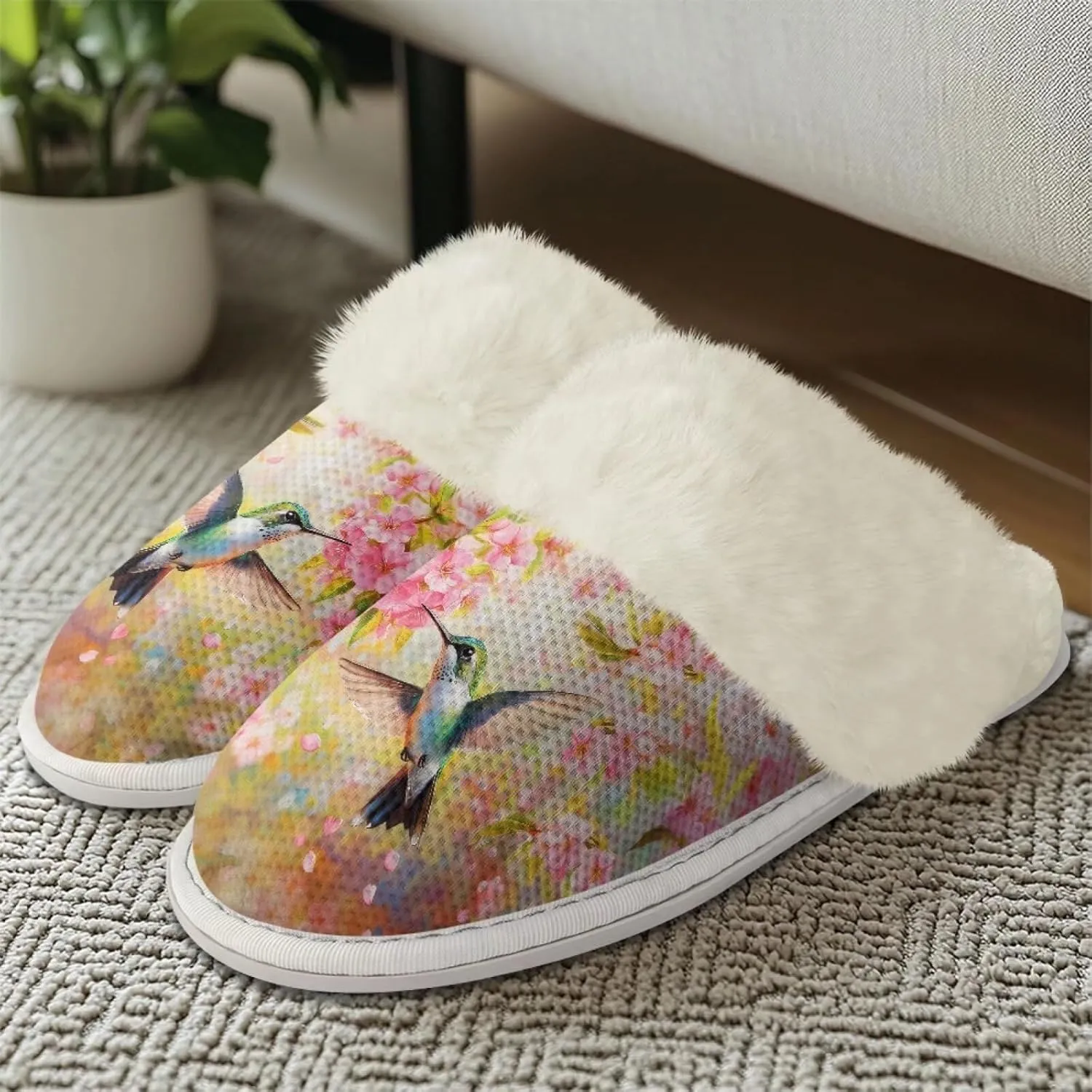 Women's Fuzzy Slip-on Slippers Cozy Lightweight House Slippers Non Slip Home Slippers Warm Winter Indoor Bedroom Slippers