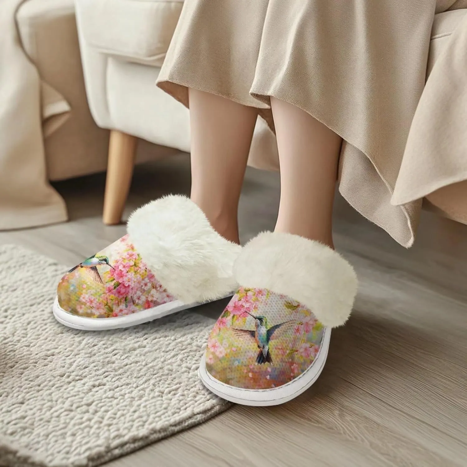 Women's Fuzzy Slip-on Slippers Cozy Lightweight House Slippers Non Slip Home Slippers Warm Winter Indoor Bedroom Slippers
