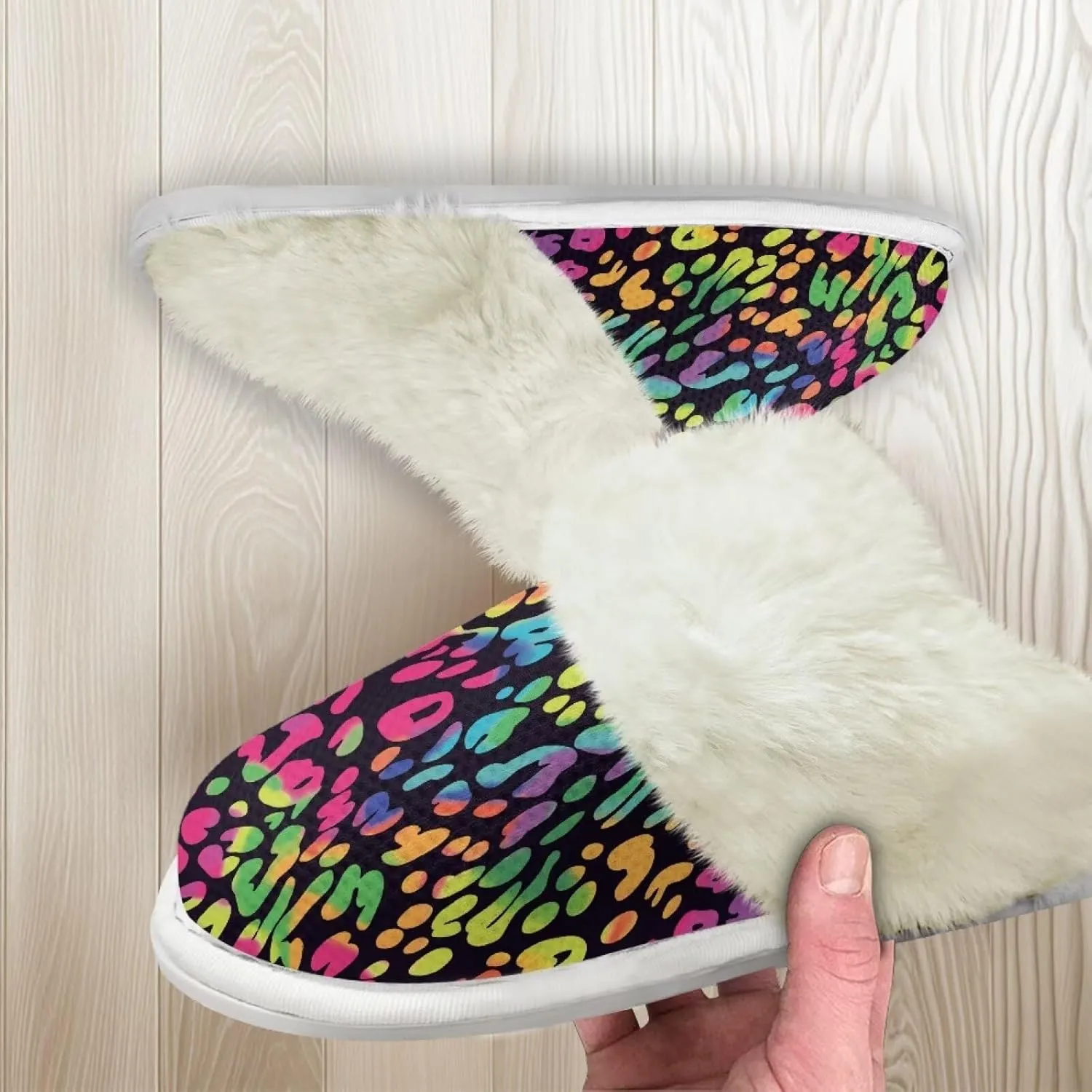 Women's Fuzzy Slippers Casual Slip On Soft Plush House Shoes with Non Skid Sole Comfortable Cotton Slipper Indoor Use for Spa Bath
