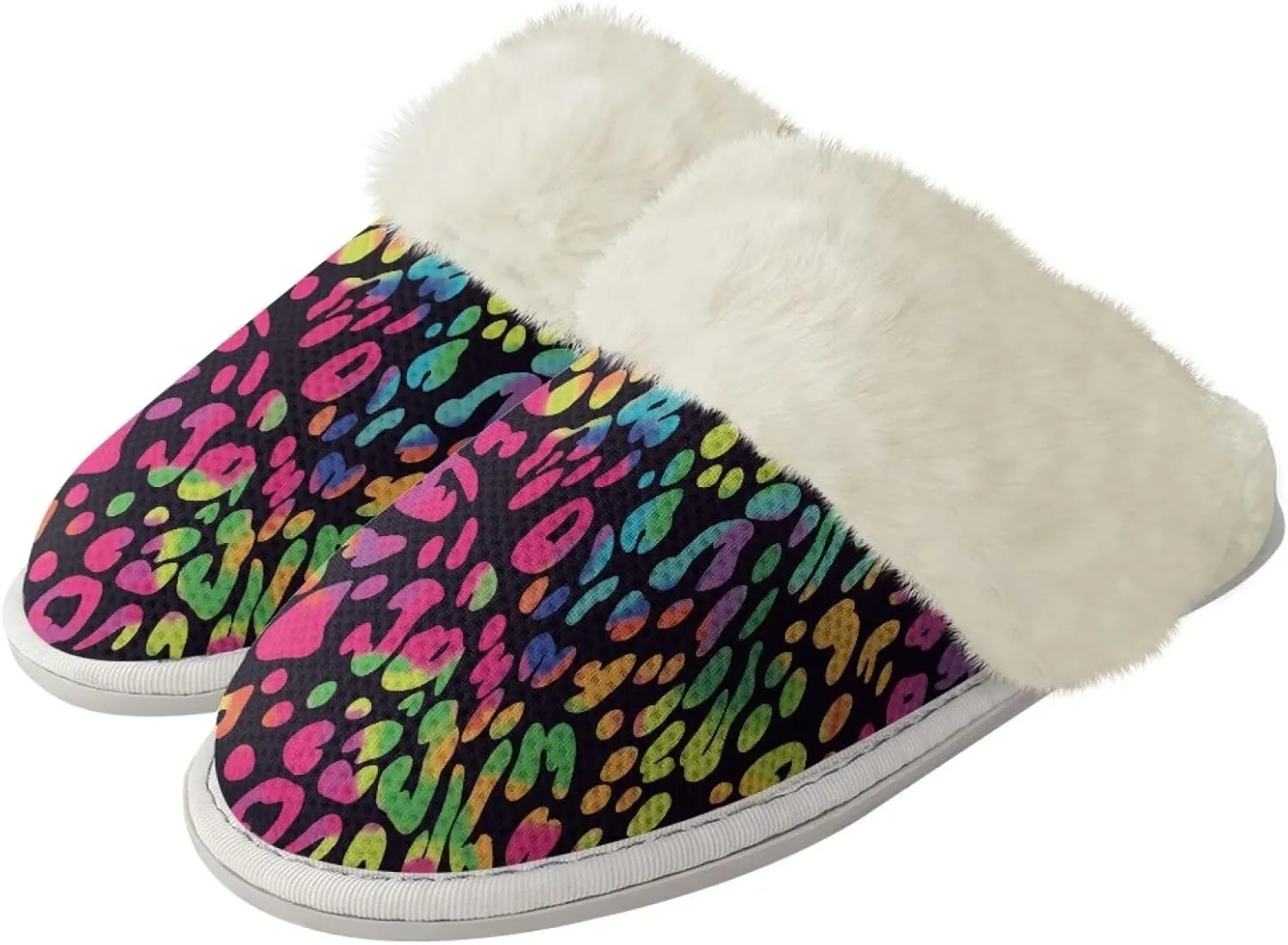 Women's Fuzzy Slippers Casual Slip On Soft Plush House Shoes with Non Skid Sole Comfortable Cotton Slipper Indoor Use for Spa Bath