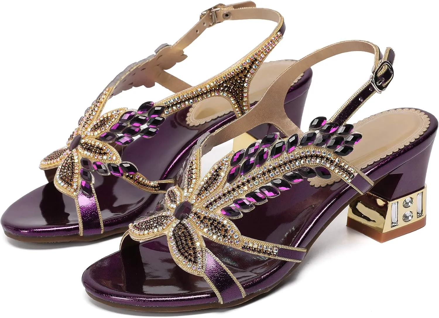 Women's Handmade Rhinestones Crystal Heel Evening Bridal Wedding Prom Sandals Heeled 6.5 cm