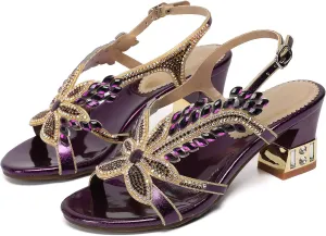 Women's Handmade Rhinestones Crystal Heel Evening Bridal Wedding Prom Sandals Heeled 6.5 cm