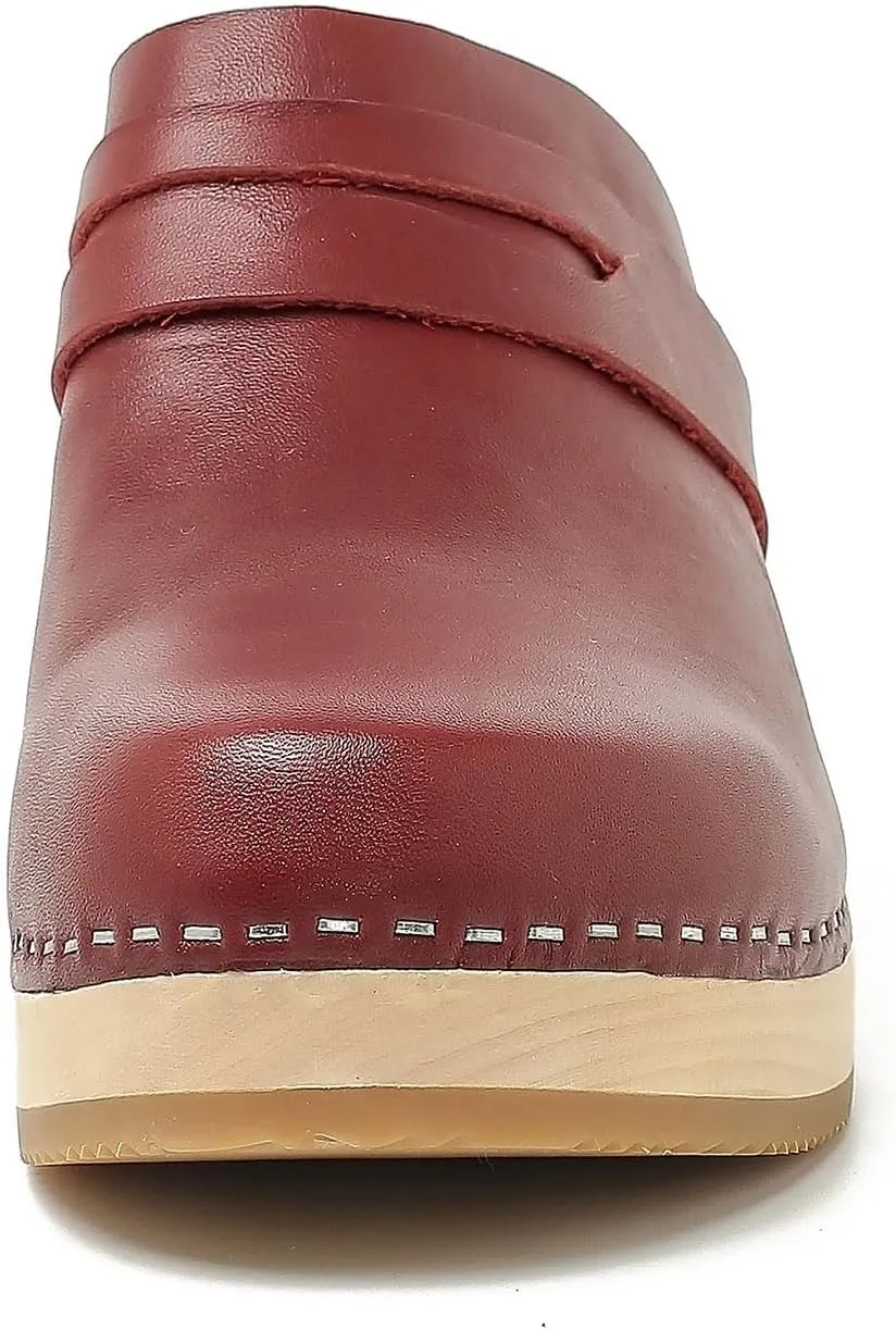 Women's Handmade Wooden Clog Mule 2.3" Open Back Leather Clogs Classic Clogs Mule for Long-Lasting Wear