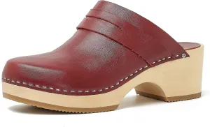 Women's Handmade Wooden Clog Mule 2.3" Open Back Leather Clogs Classic Clogs Mule for Long-Lasting Wear
