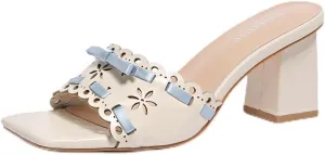 Women's Heeled Sandals Open Toe Mules Glossy Chunky Heels Casual Dress Shoes