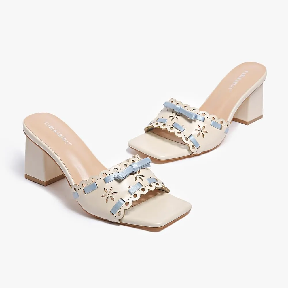 Women's Heeled Sandals Open Toe Mules Glossy Chunky Heels Casual Dress Shoes