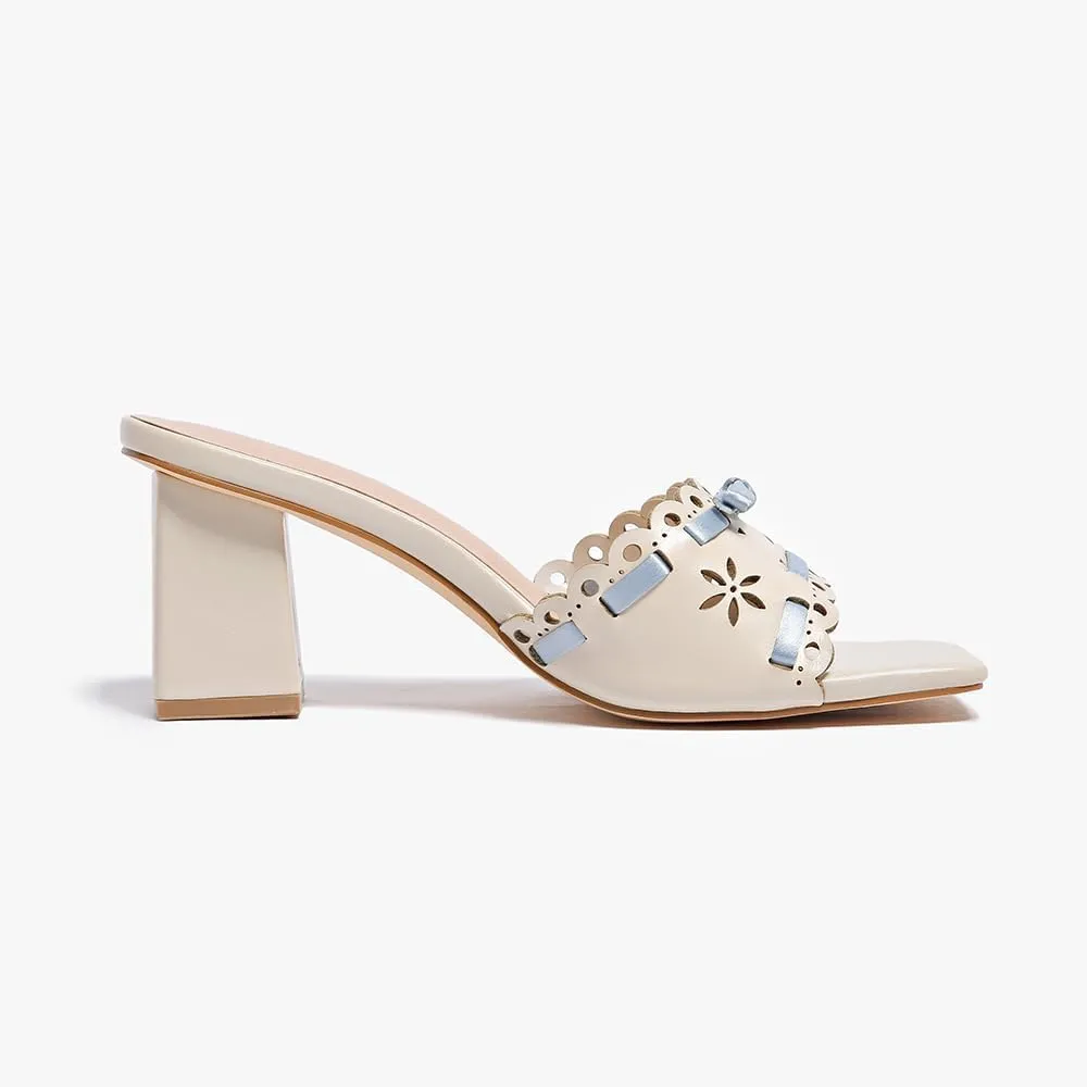 Women's Heeled Sandals Open Toe Mules Glossy Chunky Heels Casual Dress Shoes