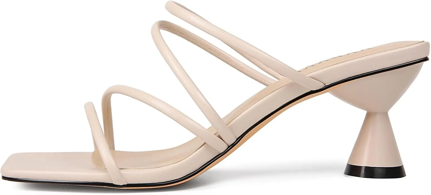 Women's Kitten Heels Square Open Toe Mule Heels Slip On Wedding Party Dress Shoes