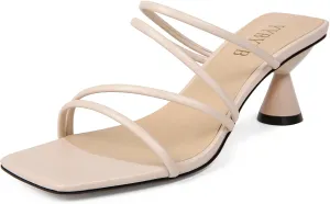 Women's Kitten Heels Square Open Toe Mule Heels Slip On Wedding Party Dress Shoes