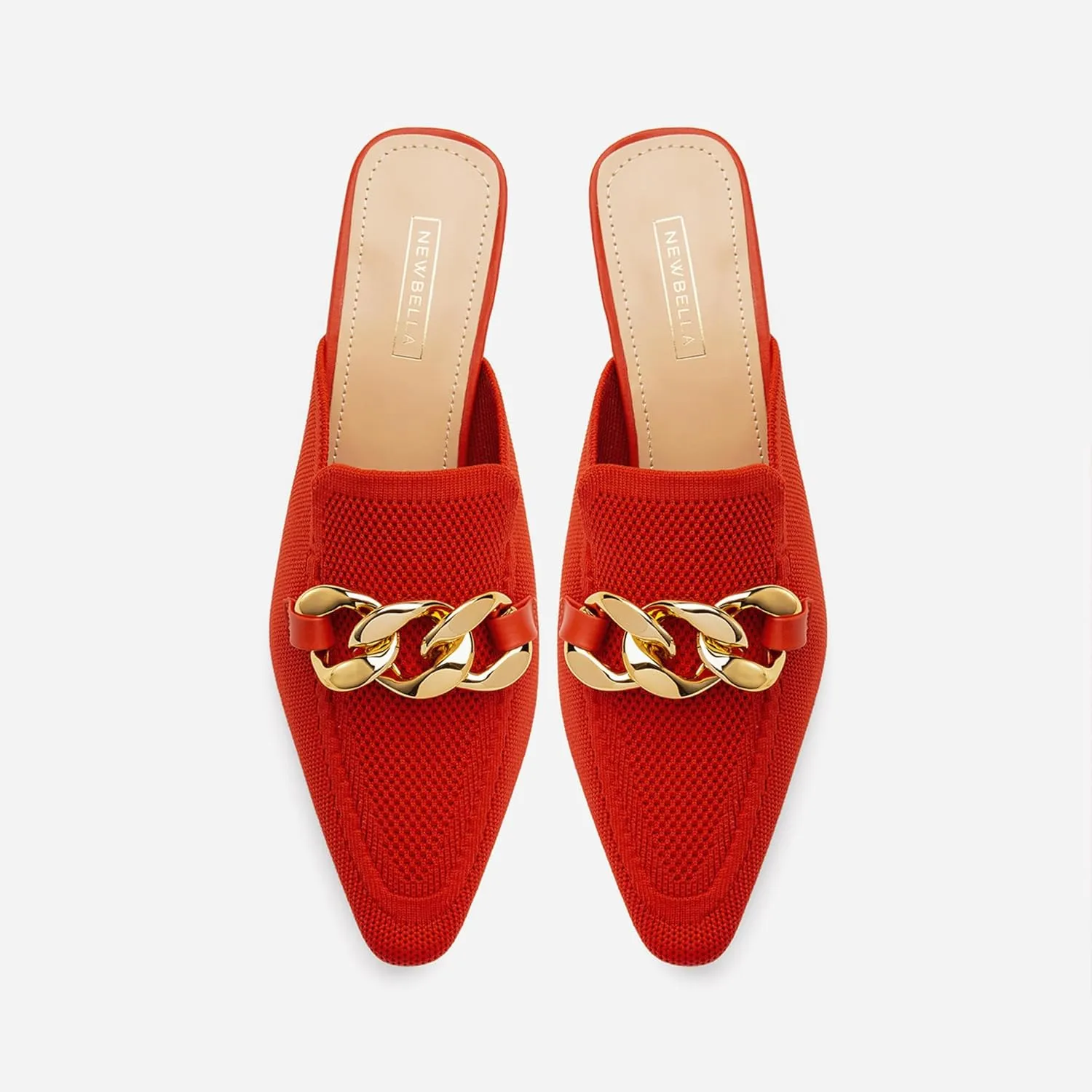 Women's Knit Pointed Toe Chunky Heel Mules, Comfortable Slip-On Sandals for Business and Daily Wear