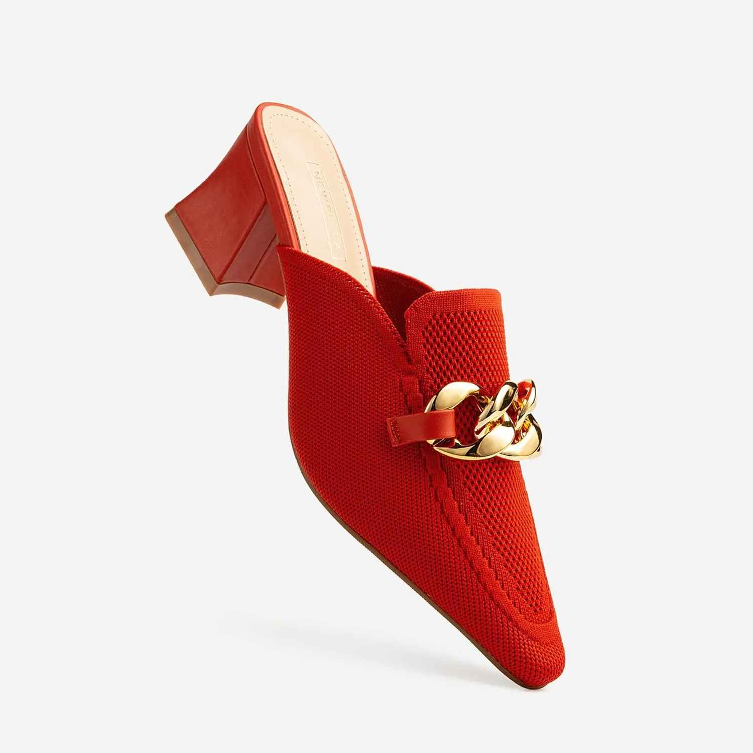 Women's Knit Pointed Toe Chunky Heel Mules, Comfortable Slip-On Sandals for Business and Daily Wear