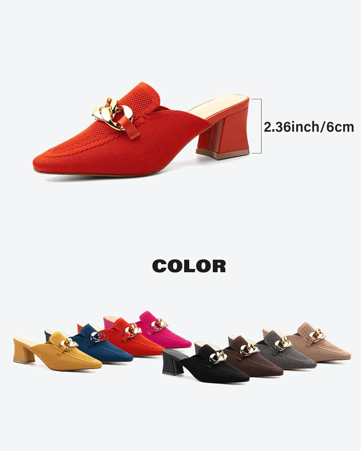 Women's Knit Pointed Toe Chunky Heel Mules, Comfortable Slip-On Sandals for Business and Daily Wear