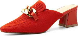 Women's Knit Pointed Toe Chunky Heel Mules, Comfortable Slip-On Sandals for Business and Daily Wear