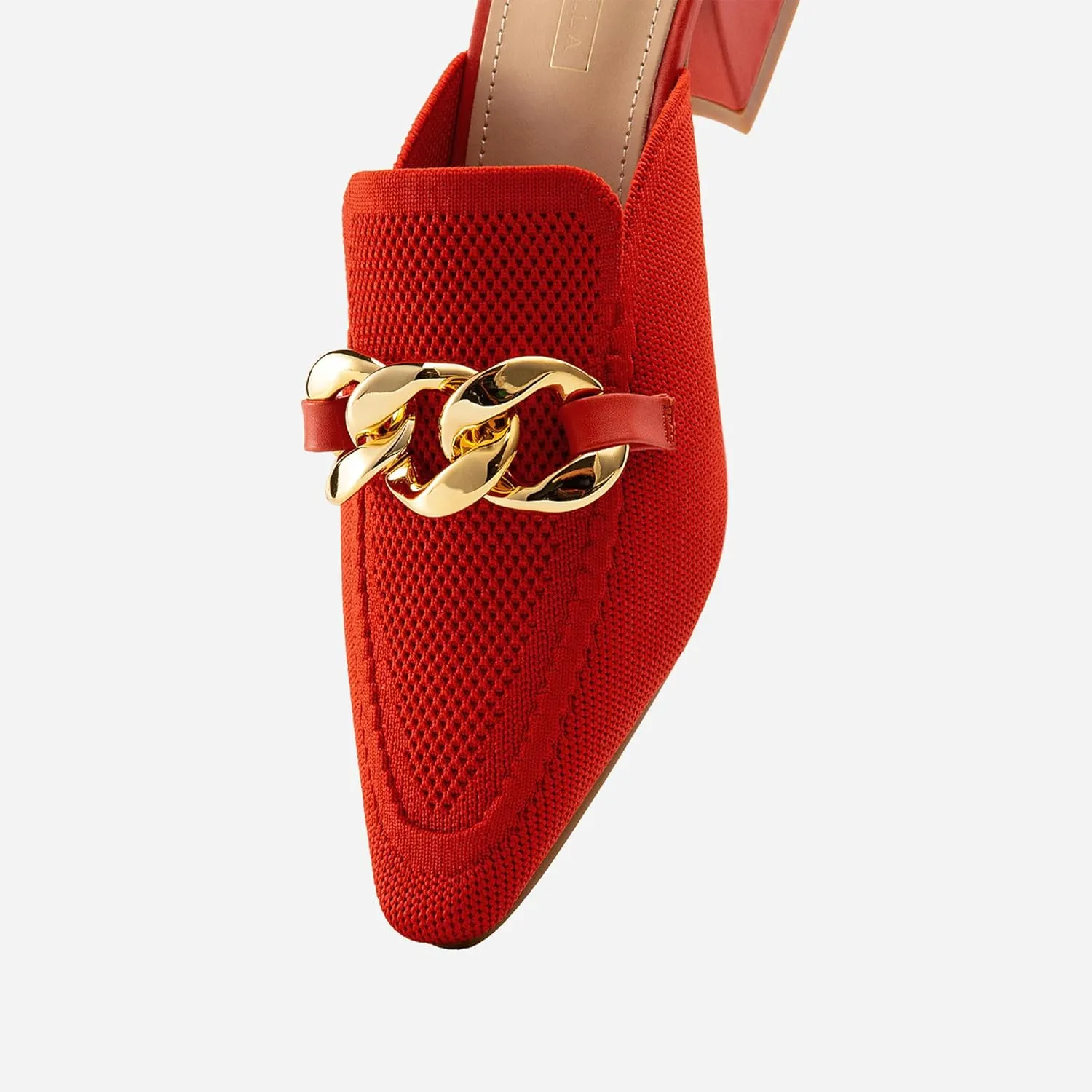 Women's Knit Pointed Toe Chunky Heel Mules, Comfortable Slip-On Sandals for Business and Daily Wear