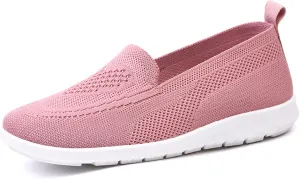 Women's Knitted Mesh Comfort Loafers,Slip on Lightweight Soft Lightweight Casual Shoes,Summer Knit Ballet Flat Sneakers. (Pink,9.5)