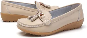 Women's Leather Breathable Moccasins Shoes, Non Slip Soft Outdoor Comfortable Casual Flat Shoe, Platform Loafers