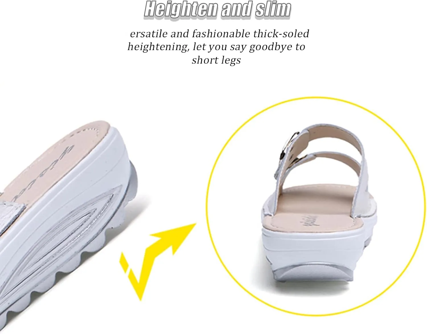 Women'S Leather Buckle Platform Sandals Breathable Round Open Toe Lug Sole Non-Slip Slip-On Walking Sandals Suitable For Beach Walks