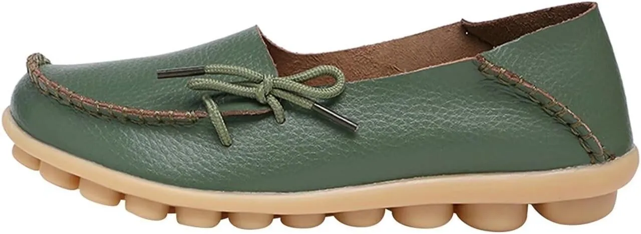 Women's Leather Slip-On Shoes Flat Slipper Walking Loafers