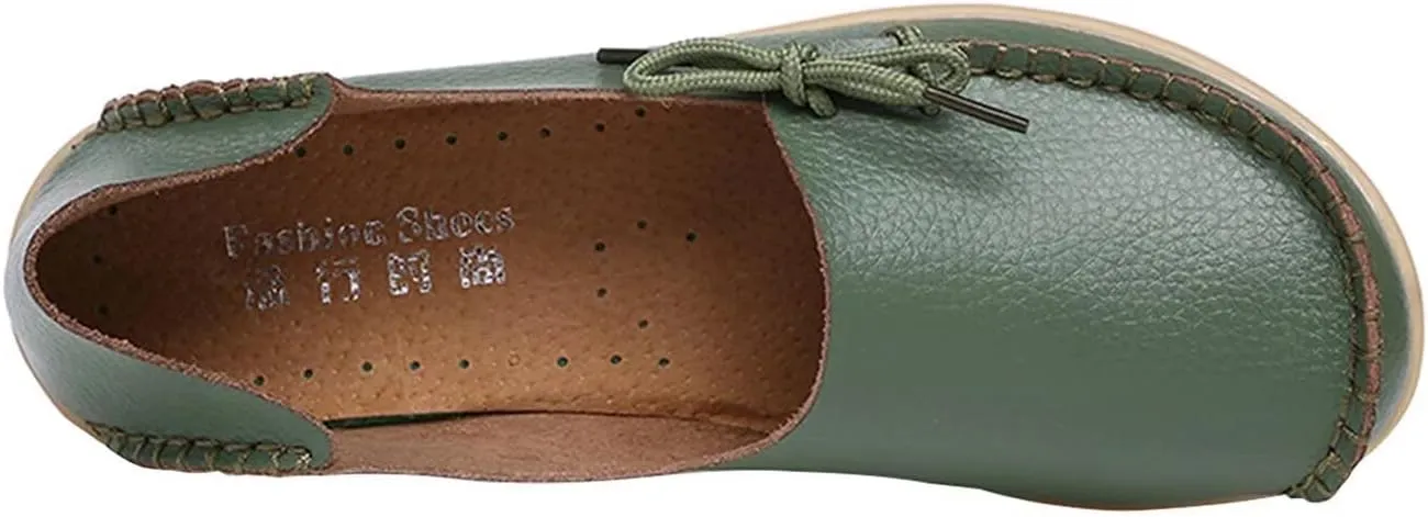 Women's Leather Slip-On Shoes Flat Slipper Walking Loafers