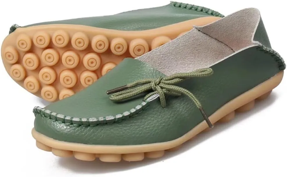 Women's Leather Slip-On Shoes Flat Slipper Walking Loafers