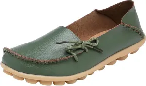 Women's Leather Slip-On Shoes Flat Slipper Walking Loafers