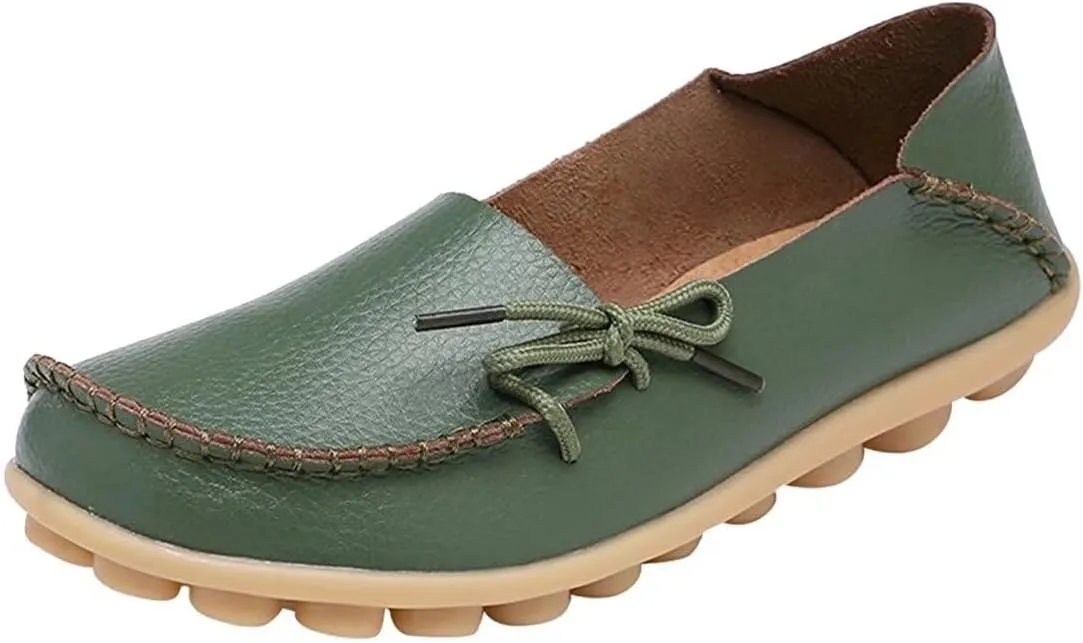 Women's Leather Slip-On Shoes Flat Slipper Walking Loafers