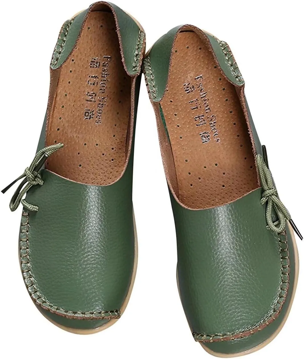Women's Leather Slip-On Shoes Flat Slipper Walking Loafers