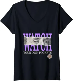 Womens Light Purple Watch Your Own Pockets Purple Violet Graphic V-Neck T-Shirt