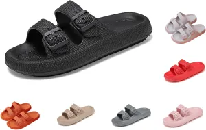 Women's Men's Cloud Slippers Pillow Sandals Cloud Slide Sandals Pillow Double Buckle Adjustable Slippers Non-Slip Platform Sandals